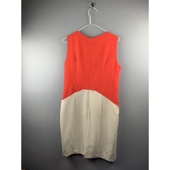 Sharagano Dress Womens 10 Sleeveless Orange/Tan colorblock Career Office NEW - Picture 2 of 6